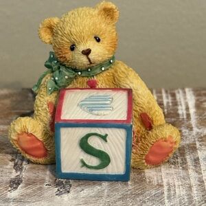 Cherished Teddies Yellow Bear with Green Scarf and Alphabet Block S